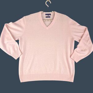 Alan Flusser  Mens XL Pink Sweater 100% Cashmere V Neck Pullover Soft Knit Class